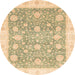 Round Abstract Brown Gold Oriental Rug, abs3834