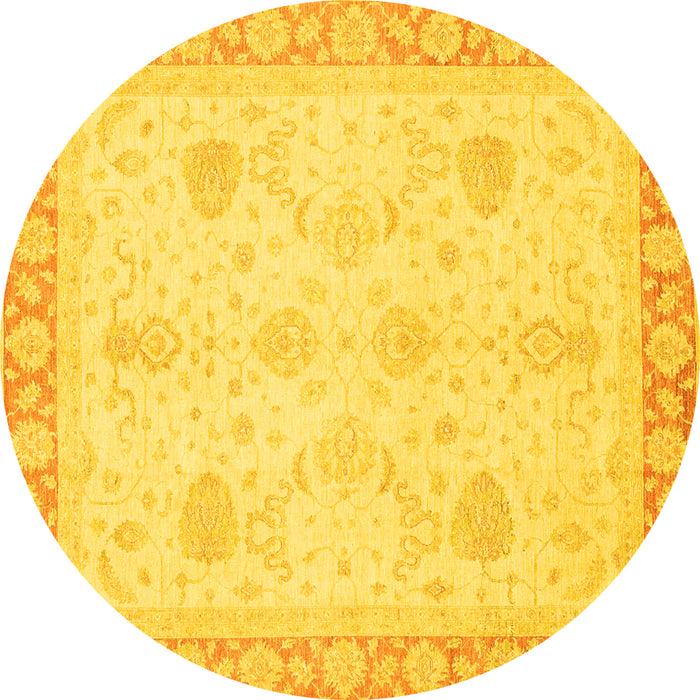 Round Machine Washable Abstract Yellow Modern Rug, wshabs3835yw