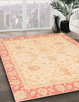 Abstract Brown Gold Modern Rug in Family Room, abs3835