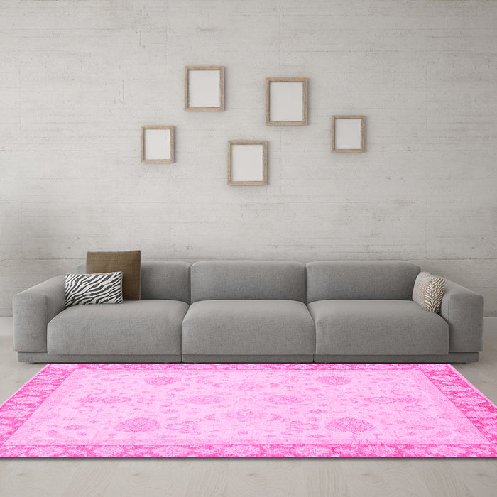 Machine Washable Abstract Pink Modern Rug in a Living Room, wshabs3835pnk