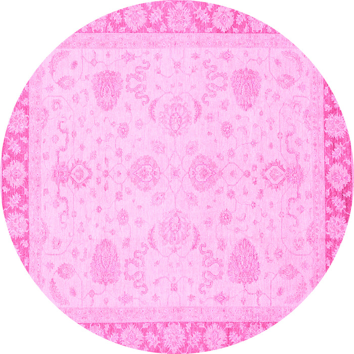 Round Machine Washable Abstract Pink Modern Rug, wshabs3835pnk