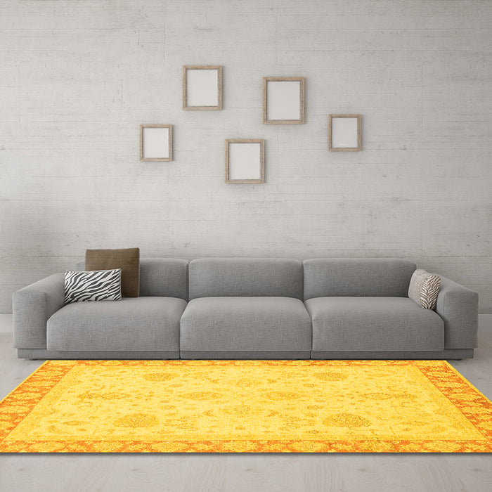 Machine Washable Abstract Yellow Modern Rug in a Living Room, wshabs3835yw