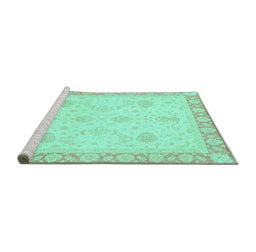 Sideview of Machine Washable Abstract Turquoise Modern Area Rugs, wshabs3835turq
