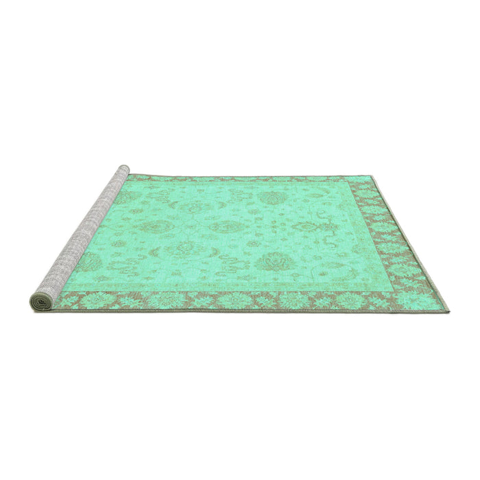 Sideview of Machine Washable Abstract Turquoise Modern Area Rugs, wshabs3835turq