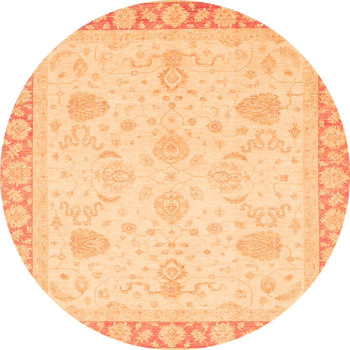 Round Machine Washable Abstract Orange Modern Area Rugs, wshabs3835org