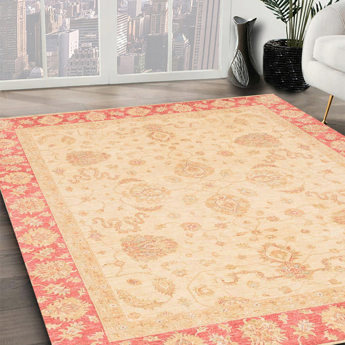Abstract Brown Gold Modern Rug in Family Room, abs3835