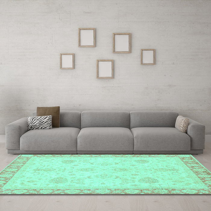 Machine Washable Abstract Turquoise Modern Area Rugs in a Living Room,, wshabs3835turq