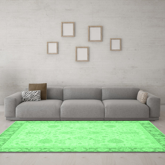 Machine Washable Abstract Emerald Green Modern Area Rugs in a Living Room,, wshabs3835emgrn