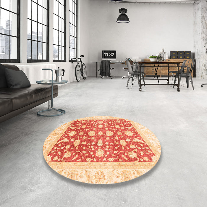 Round Abstract Bright Orange Modern Rug in a Office, abs3836