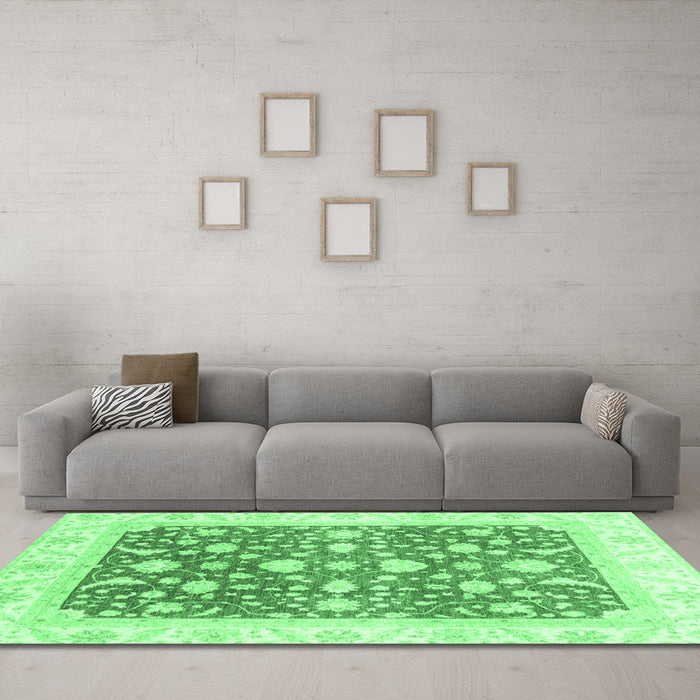 Machine Washable Abstract Emerald Green Modern Area Rugs in a Living Room,, wshabs3836emgrn