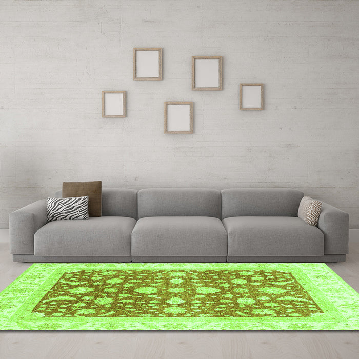 Machine Washable Abstract Green Modern Area Rugs in a Living Room,, wshabs3836grn