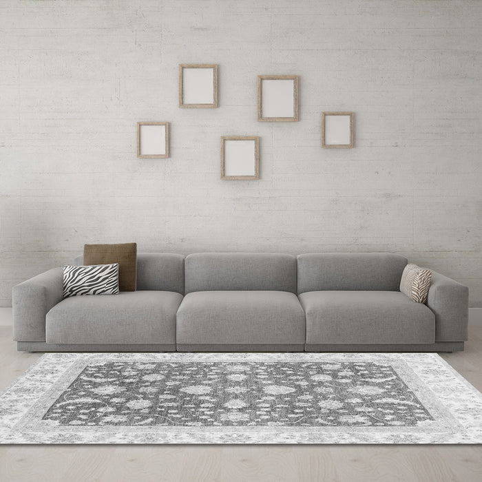 Machine Washable Abstract Gray Modern Rug in a Living Room,, wshabs3836gry