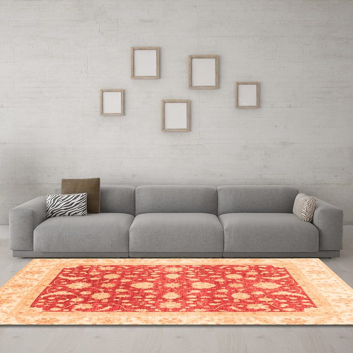 Machine Washable Abstract Orange Modern Area Rugs in a Living Room, wshabs3836org