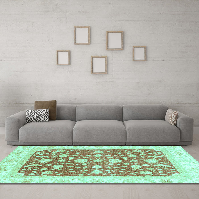 Machine Washable Abstract Turquoise Modern Area Rugs in a Living Room,, wshabs3836turq