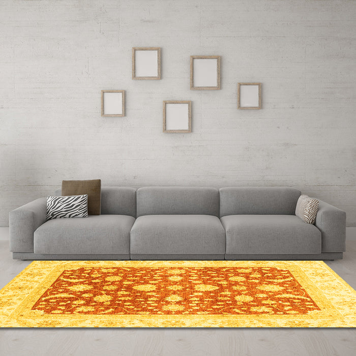 Machine Washable Abstract Yellow Modern Rug in a Living Room, wshabs3836yw