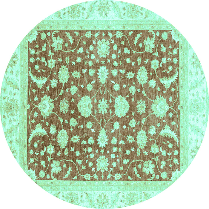 Round Machine Washable Abstract Turquoise Modern Area Rugs, wshabs3836turq
