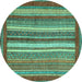 Round Machine Washable Abstract Turquoise Modern Area Rugs, wshabs3837turq