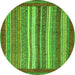 Round Machine Washable Abstract Green Modern Area Rugs, wshabs3837grn