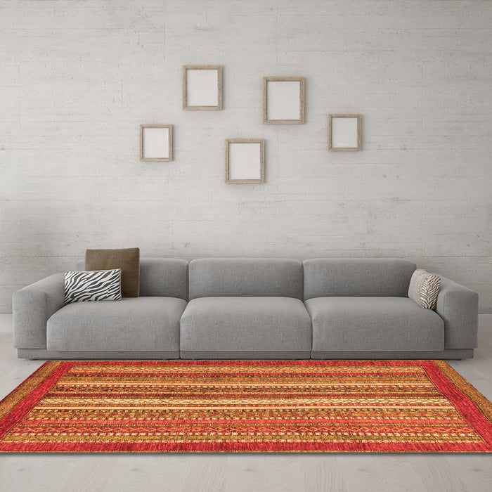 Machine Washable Abstract Orange Modern Area Rugs in a Living Room, wshabs3837org
