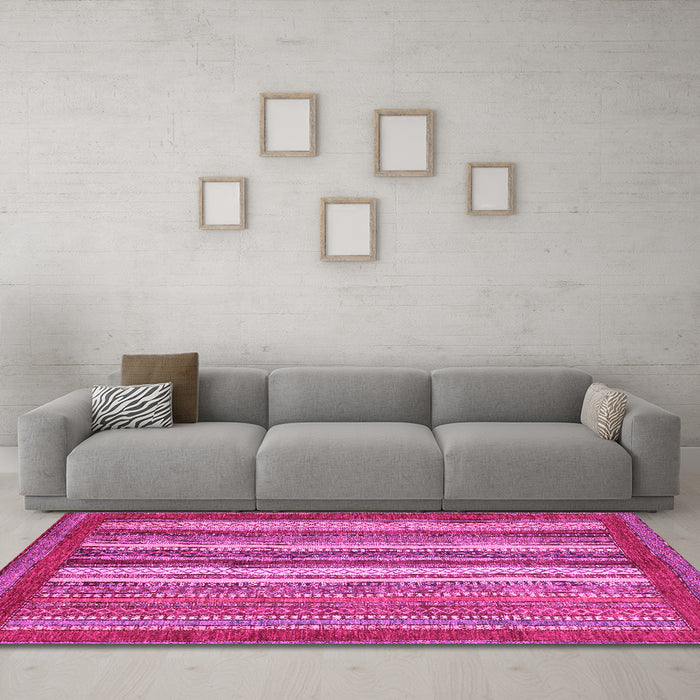 Machine Washable Abstract Pink Modern Rug in a Living Room, wshabs3837pnk