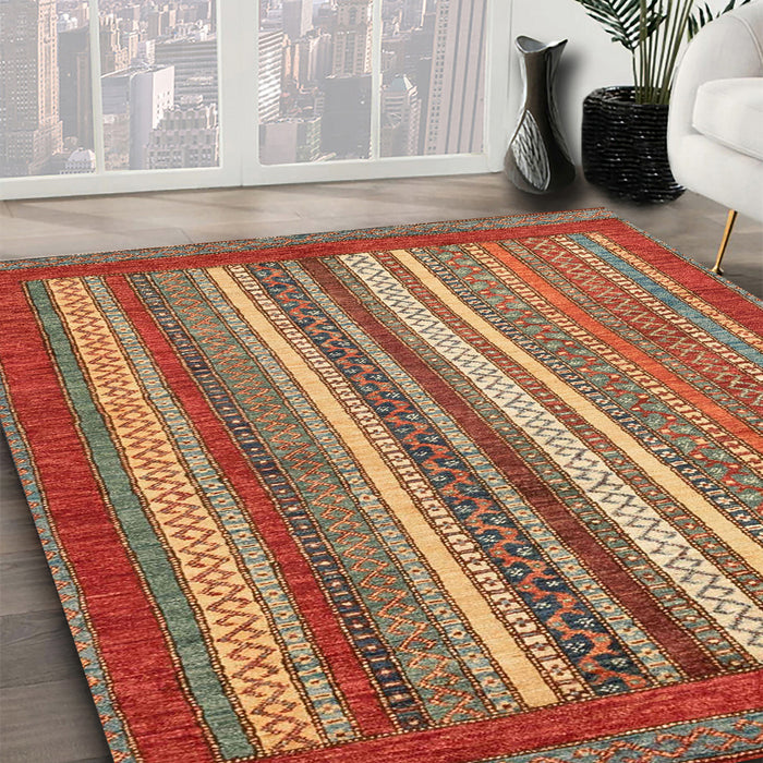 Abstract Red Modern Rug in Family Room, abs3837