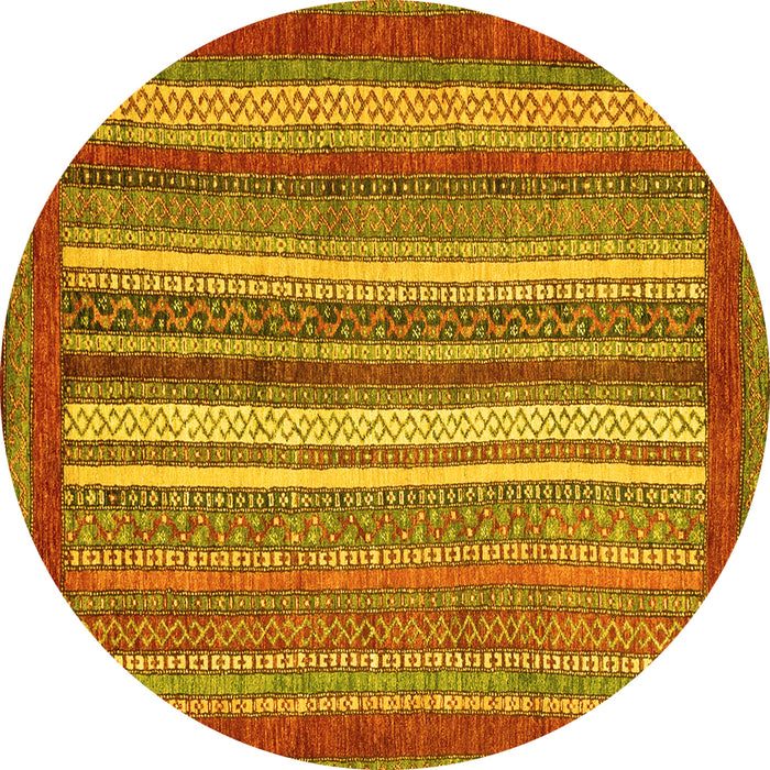Round Machine Washable Abstract Yellow Modern Rug, wshabs3837yw
