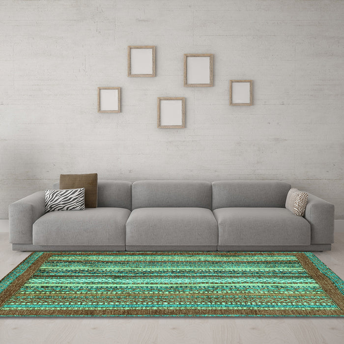 Machine Washable Abstract Turquoise Modern Area Rugs in a Living Room,, wshabs3837turq
