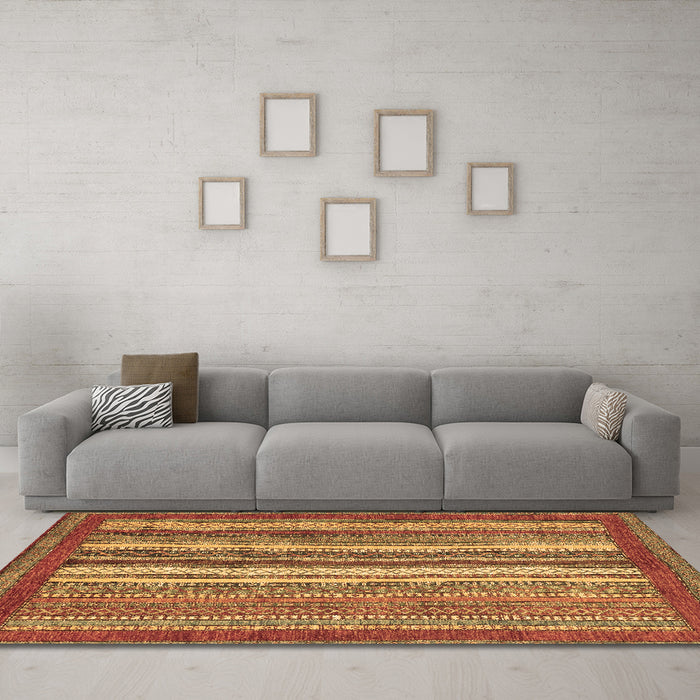 Machine Washable Abstract Brown Modern Rug in a Living Room,, wshabs3837brn