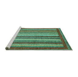 Sideview of Machine Washable Abstract Turquoise Modern Area Rugs, wshabs3837turq