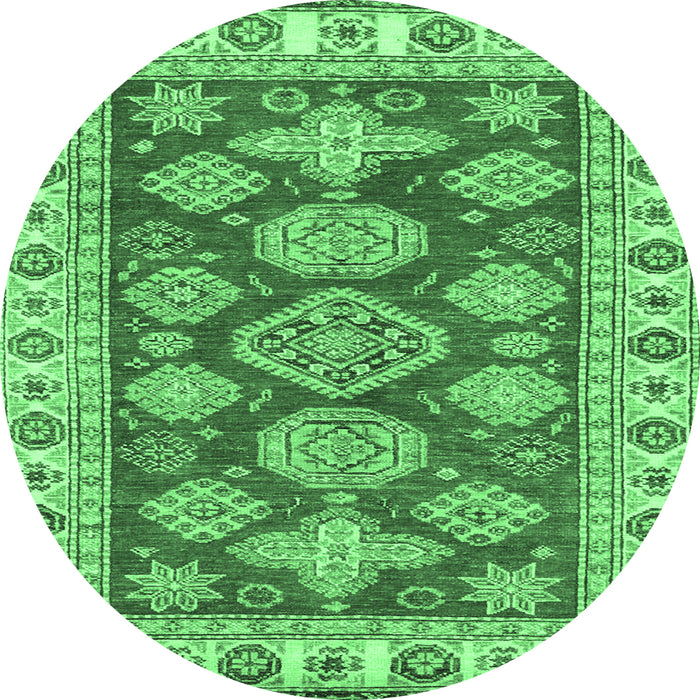 Round Machine Washable Abstract Emerald Green Modern Area Rugs, wshabs3838emgrn