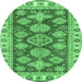 Round Machine Washable Abstract Emerald Green Modern Area Rugs, wshabs3838emgrn