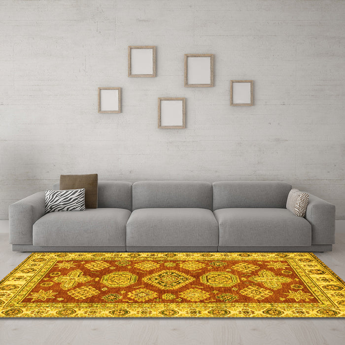Machine Washable Abstract Yellow Modern Rug in a Living Room, wshabs3838yw