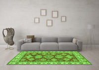 Machine Washable Abstract Green Modern Rug, wshabs3838grn