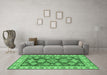 Machine Washable Abstract Emerald Green Modern Area Rugs in a Living Room,, wshabs3838emgrn