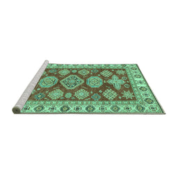Sideview of Machine Washable Abstract Turquoise Modern Area Rugs, wshabs3838turq