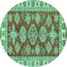 Round Machine Washable Abstract Turquoise Modern Area Rugs, wshabs3838turq