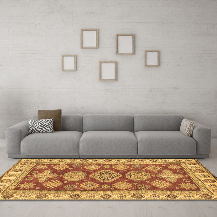 Machine Washable Abstract Brown Modern Rug in a Living Room,, wshabs3838brn