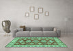 Machine Washable Abstract Turquoise Modern Area Rugs in a Living Room,, wshabs3838turq