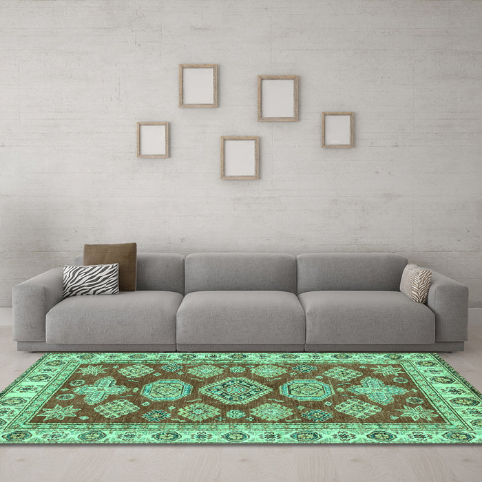 Machine Washable Abstract Turquoise Modern Area Rugs in a Living Room,, wshabs3838turq