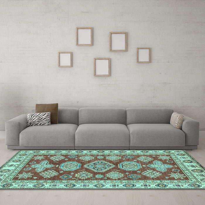 Machine Washable Abstract Light Blue Modern Rug in a Living Room, wshabs3838lblu