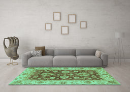 Machine Washable Oriental Turquoise Traditional Area Rugs in a Living Room,, wshabs3839turq