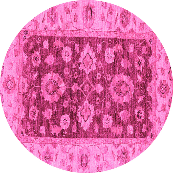 Round Machine Washable Oriental Pink Traditional Rug, wshabs3839pnk