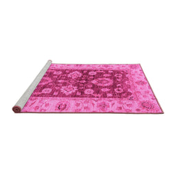 Sideview of Machine Washable Oriental Pink Traditional Rug, wshabs3839pnk