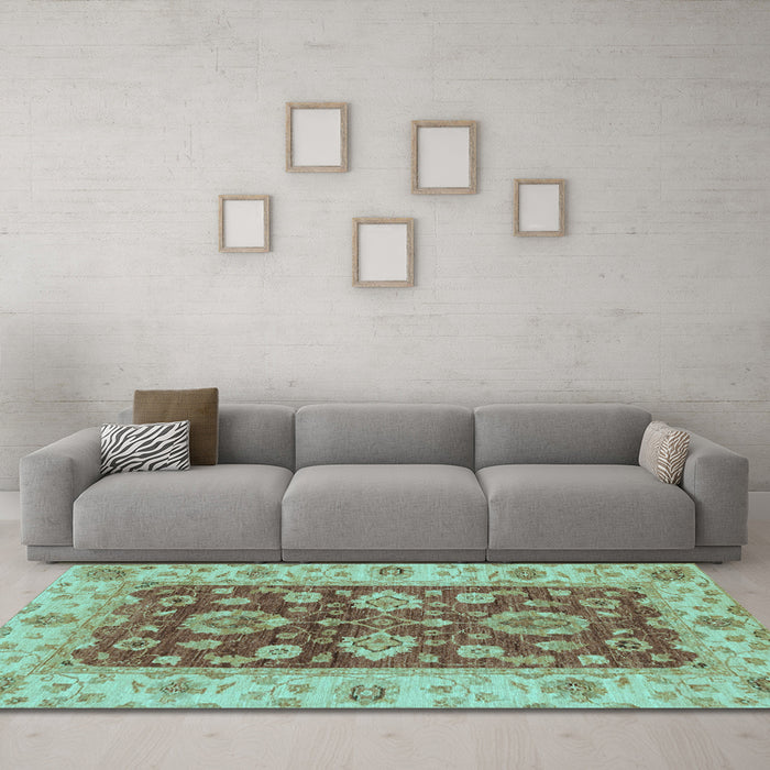 Machine Washable Oriental Light Blue Traditional Rug in a Living Room, wshabs3839lblu