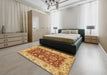 Abstract Orange Red Oriental Rug in a Bedroom, abs3839