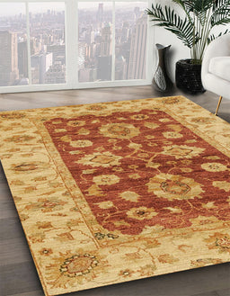 Machine Washable Abstract Orange Red Rug in a Family Room, wshabs3839