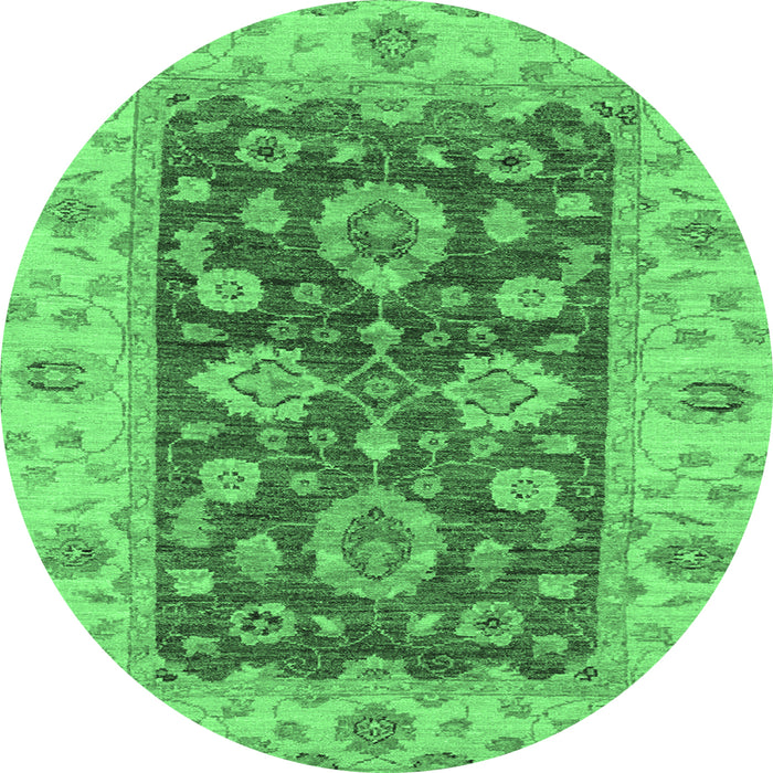 Round Machine Washable Oriental Emerald Green Traditional Area Rugs, wshabs3839emgrn