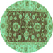 Round Oriental Turquoise Traditional Rug, abs3839turq