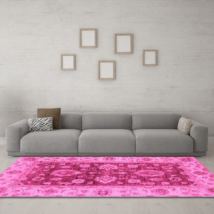 Machine Washable Oriental Pink Traditional Rug in a Living Room, wshabs3839pnk