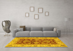 Machine Washable Oriental Yellow Traditional Rug in a Living Room, wshabs3839yw